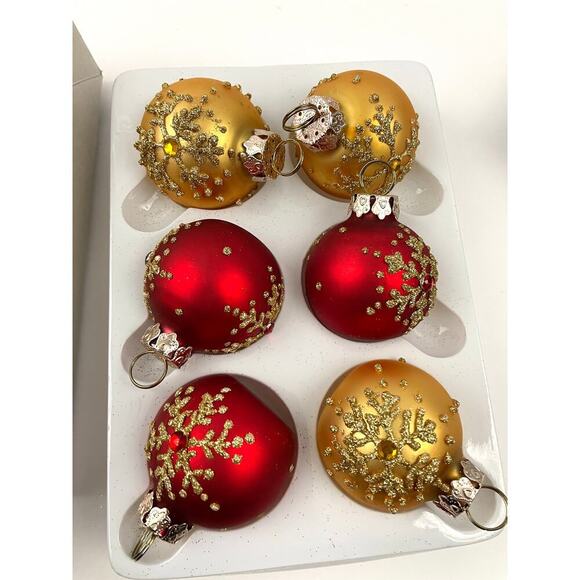 VTG Glitter Glass Ornaments Lot of 11 Round Sphere Gold Red Bulb Balls Holiday - Picture 6 of 11